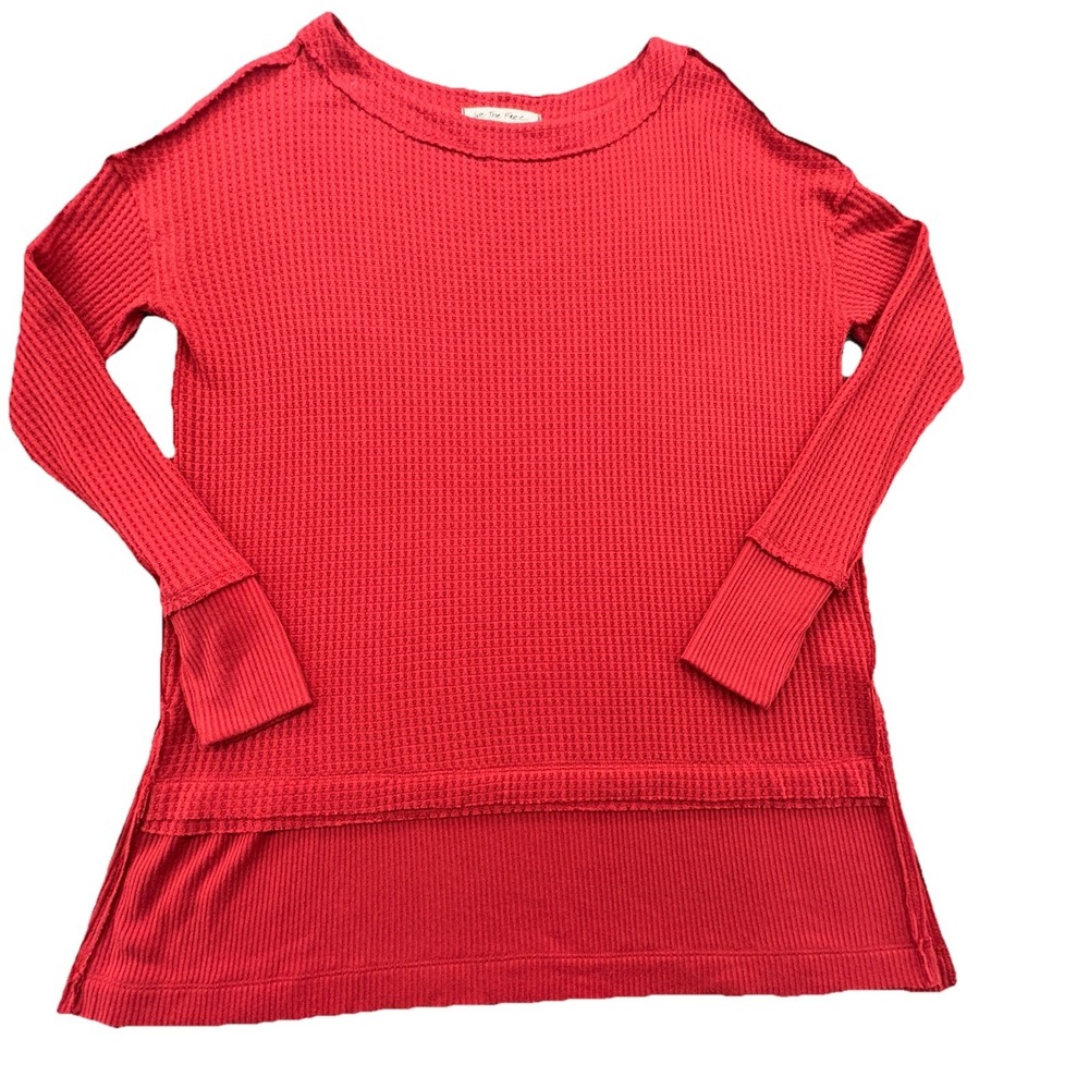 We The Free Free People Red Waffle Knit‎ Thermal Oversized Top Women's Small